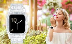 MARGOUN Clear Sports Band for Watch Band 45mm 44mm 42mm TPU Strap Case for iWatch Series 7/SE/6/5/4/3/2/1 Soft Thin Silicone Replacement Strap Cover Protector - Clear
